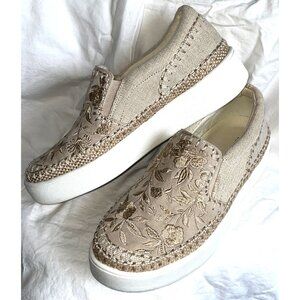 Johnny Was Cecilia Sneakers Sand Slip On Embroidery Coastal Casual Shoes Wom 7.5